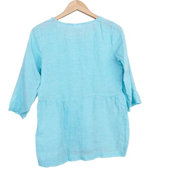 J. Jill Pure Jill Linen Light Blue 3/4 Sleeve Shirt Sz XS - Picture 4 of 5